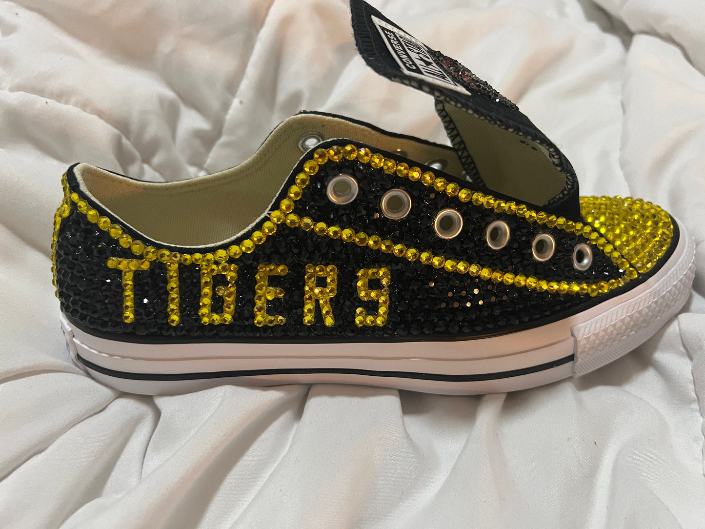 NFL/NCAA Rhinestoned Low Top Converse Tennis shoes.