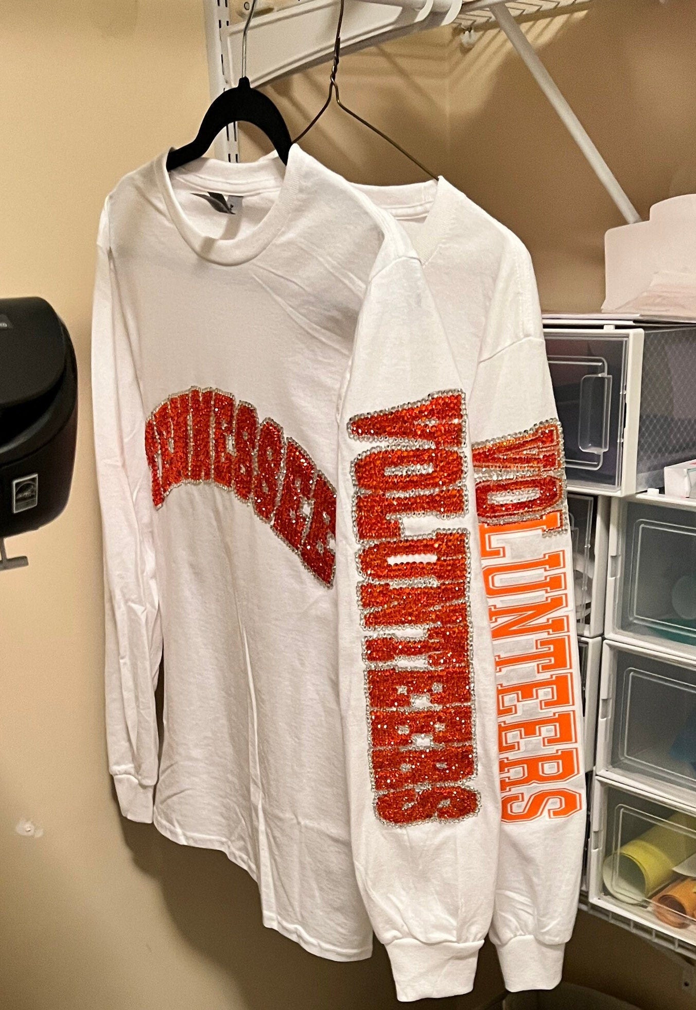 Rhinestoned Long Sleeve T-shirt Both arms rhinestoned