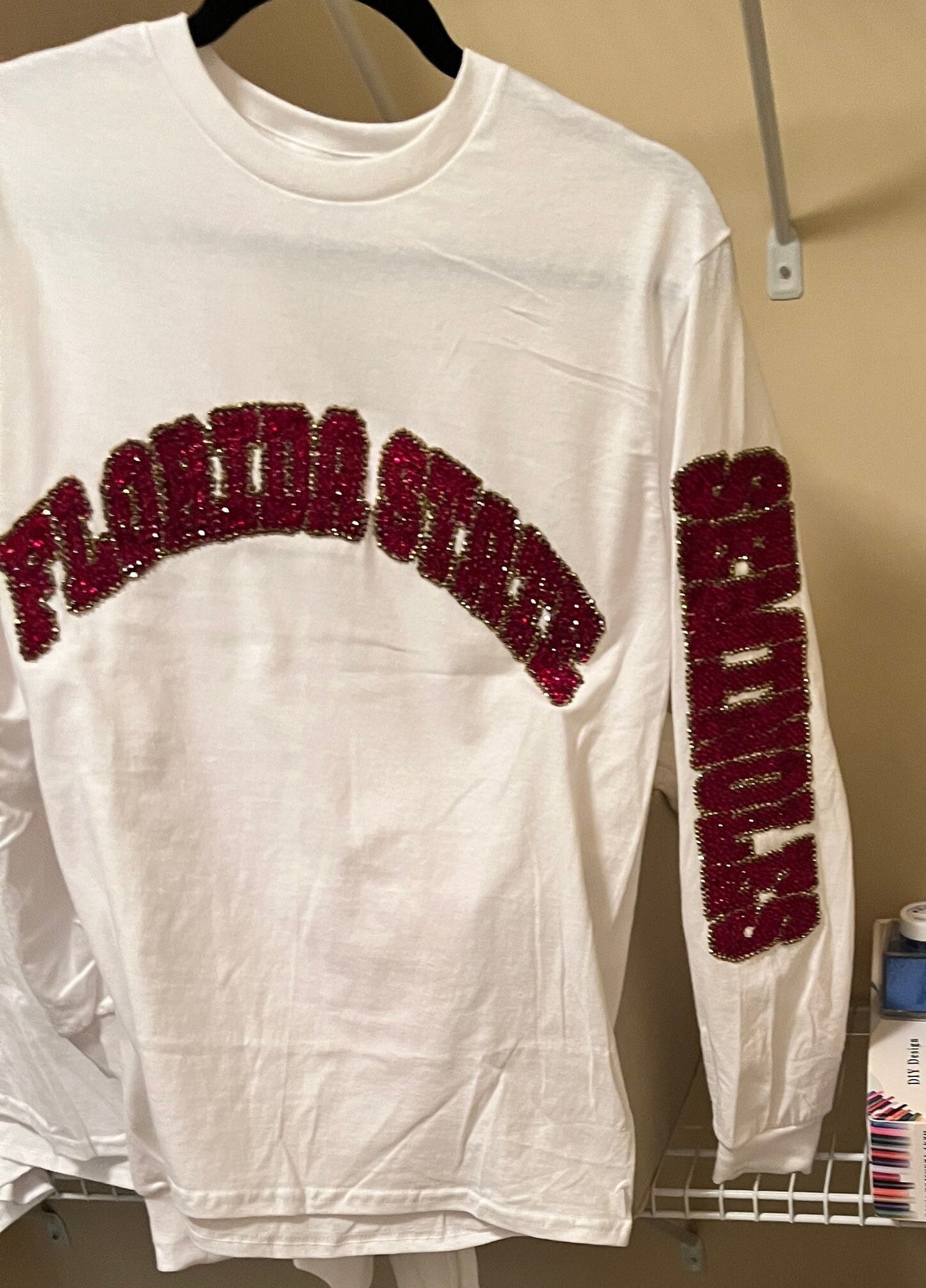 Rhinestoned Long Sleeve T-shirt Both arms rhinestoned