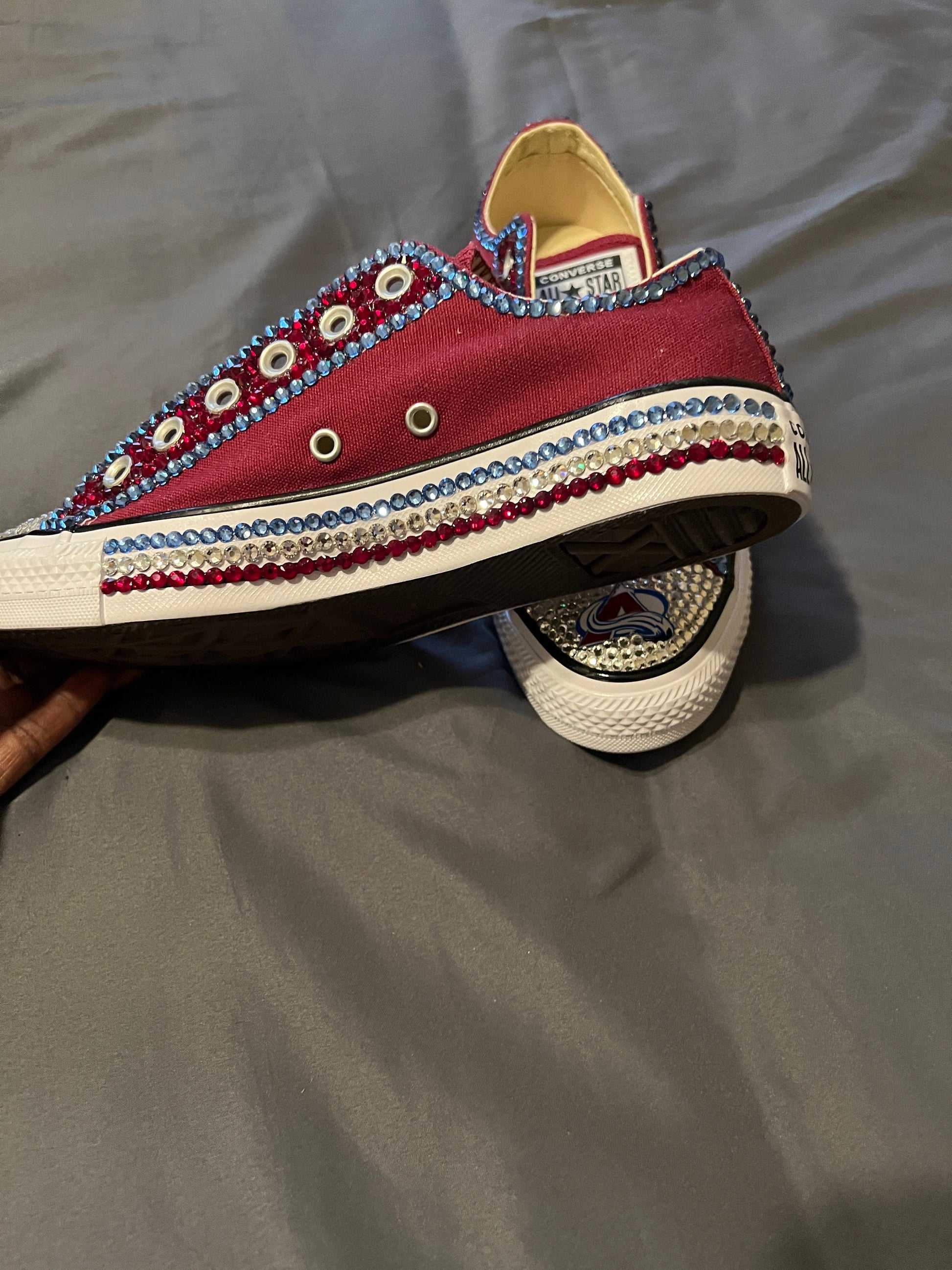 NBA/NHL Rhinestoned Low Top Converse Tennis shoes.