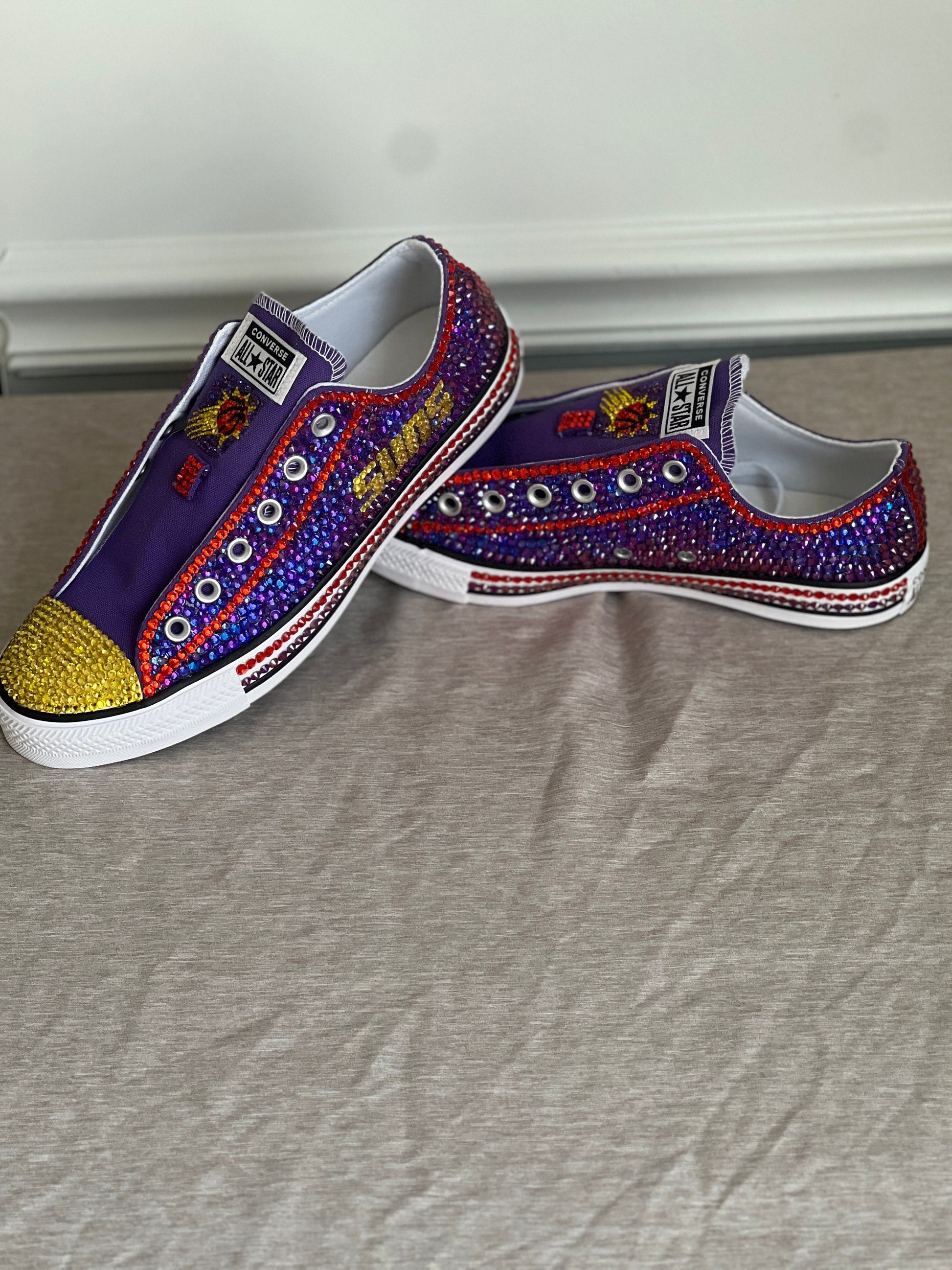 NBA/NHL Rhinestoned Low Top Converse Tennis shoes.