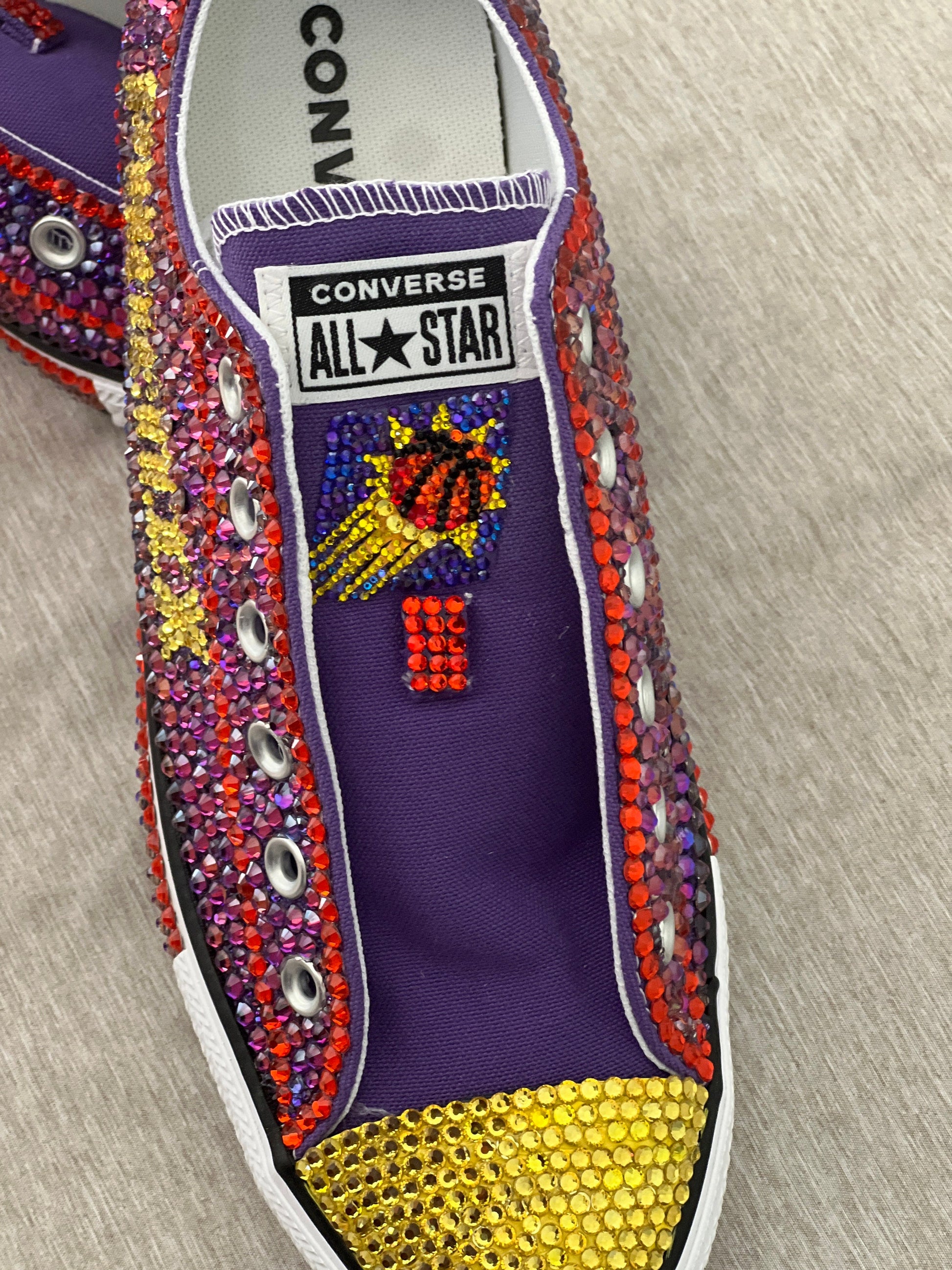 NBA/NHL Rhinestoned Low Top Converse Tennis shoes.