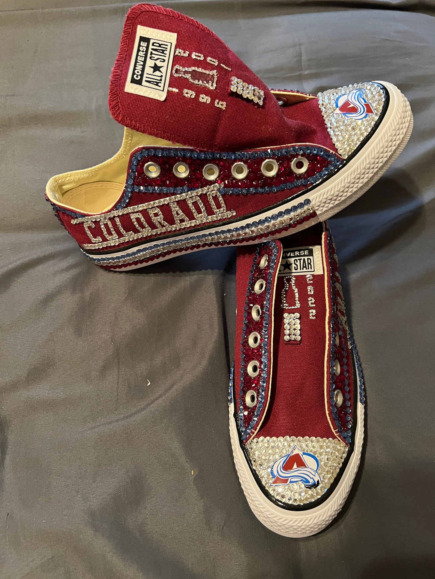 NBA/NHL Rhinestoned Low Top Converse Tennis shoes.