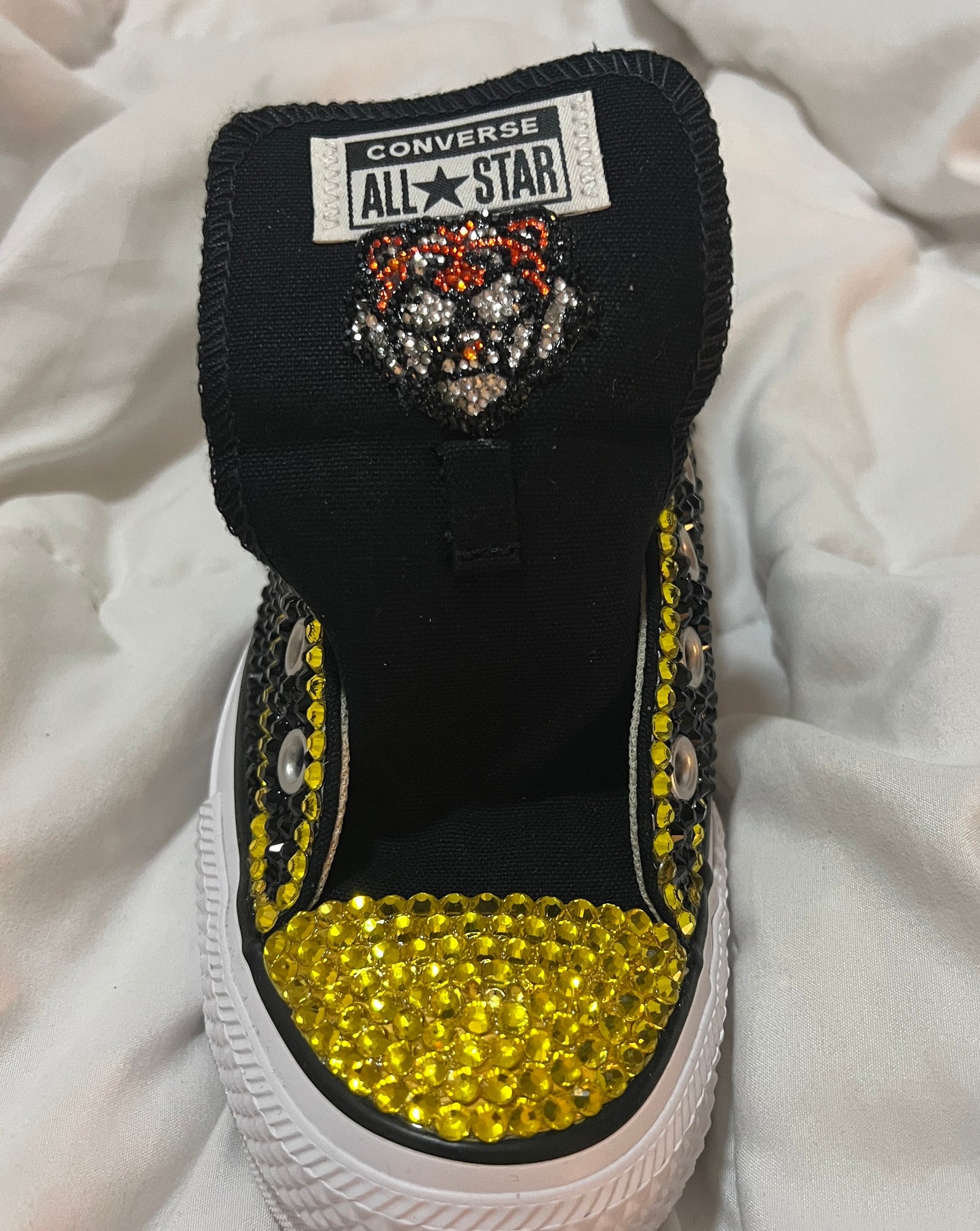 NFL/NCAA Rhinestoned Low Top Converse Tennis shoes.