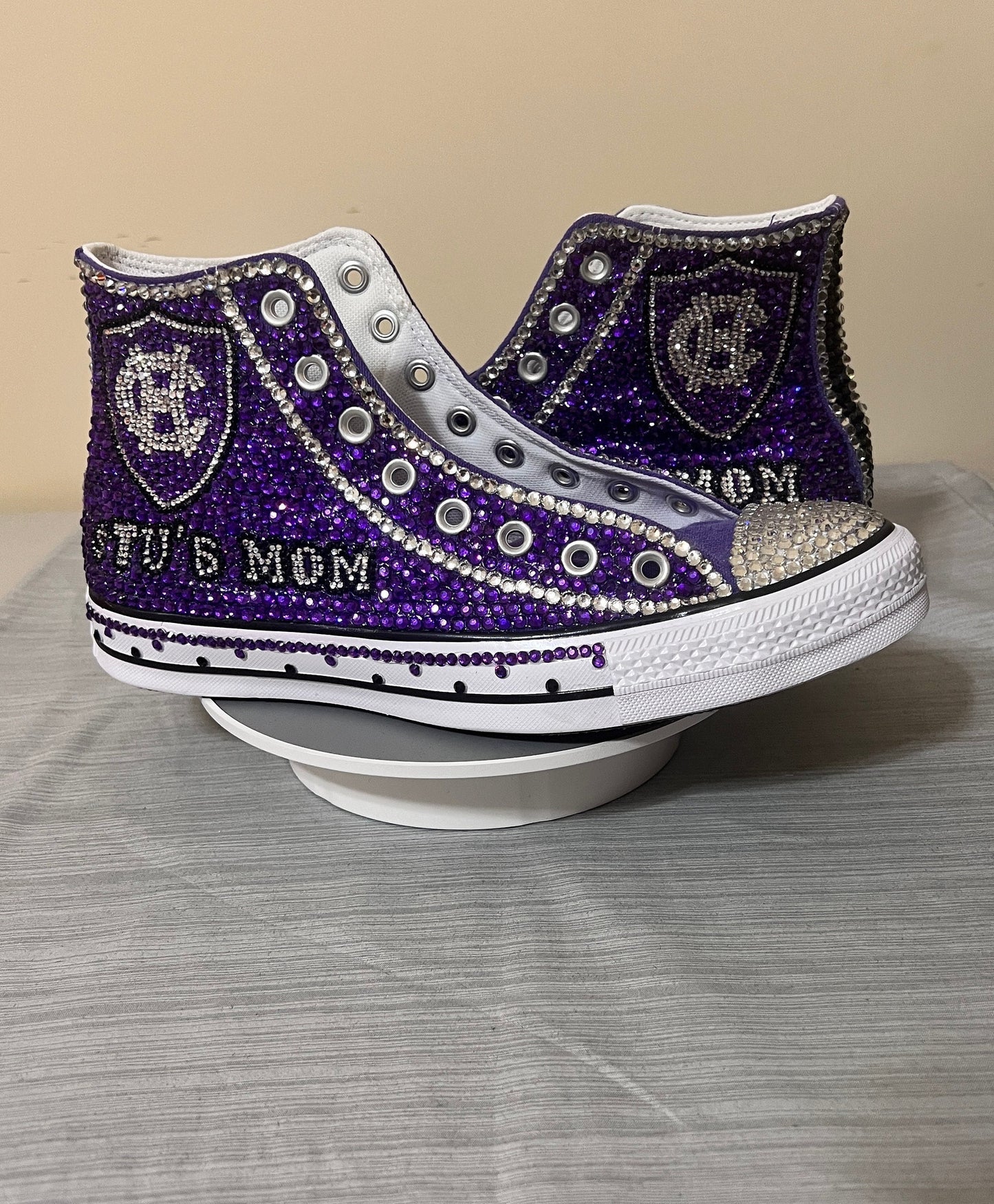 Fully Rhinestoned Professional or College Hi-Top Tennis Shoes, converse, wedding, quinceanera, bling shoes