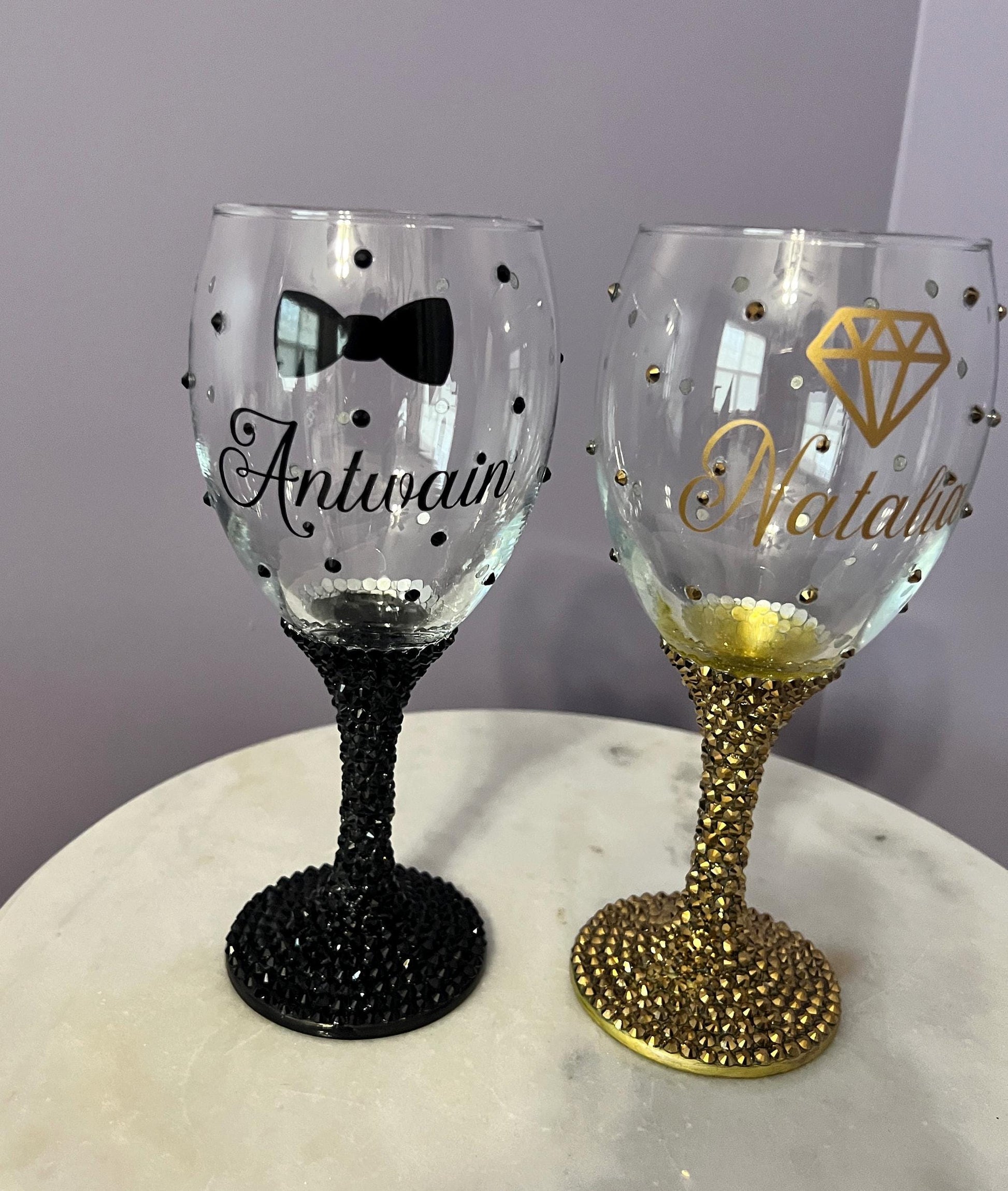 Rhinestone Wine Goblet, champagne flute, stemless wine glass, blinged Quinceanera, anniversary, wedding, Mother's Day, or bridesmaid gift