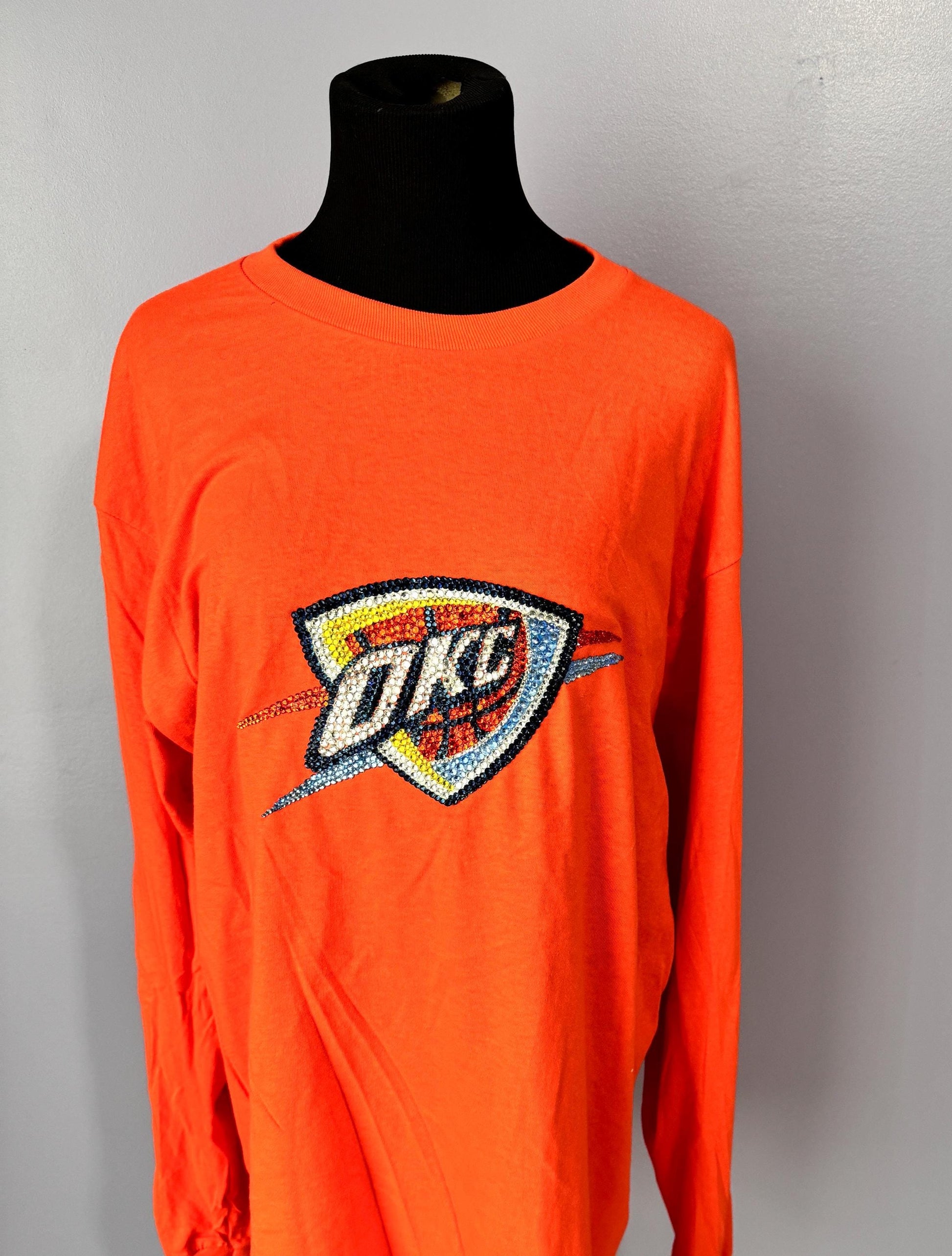 Rhinestoned Long Sleeve T-shirt Both arms rhinestoned