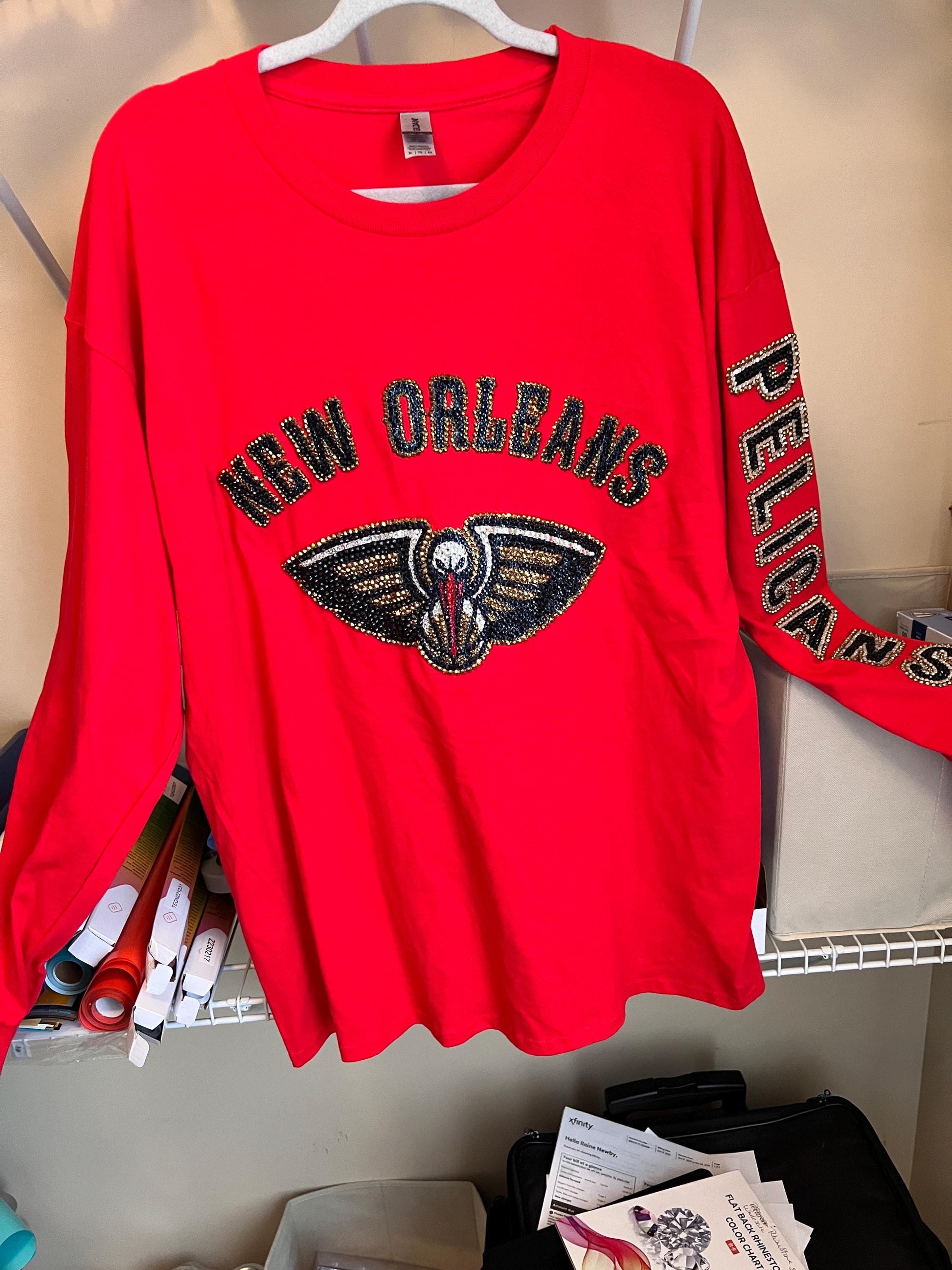 Rhinestoned Long Sleeve T-shirt Both arms rhinestoned