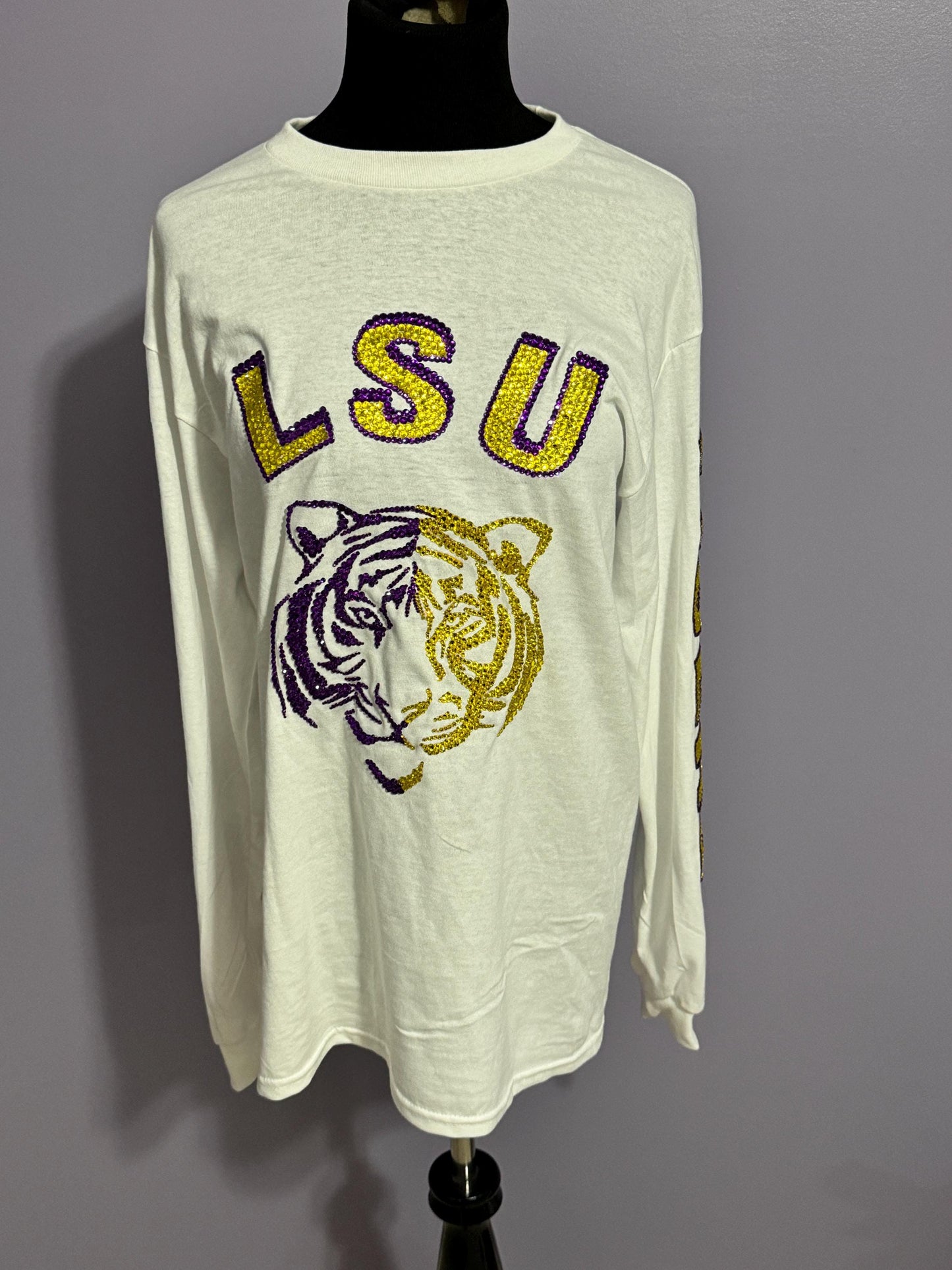 Rhinestoned Long Sleeve T-shirt Both arms rhinestoned