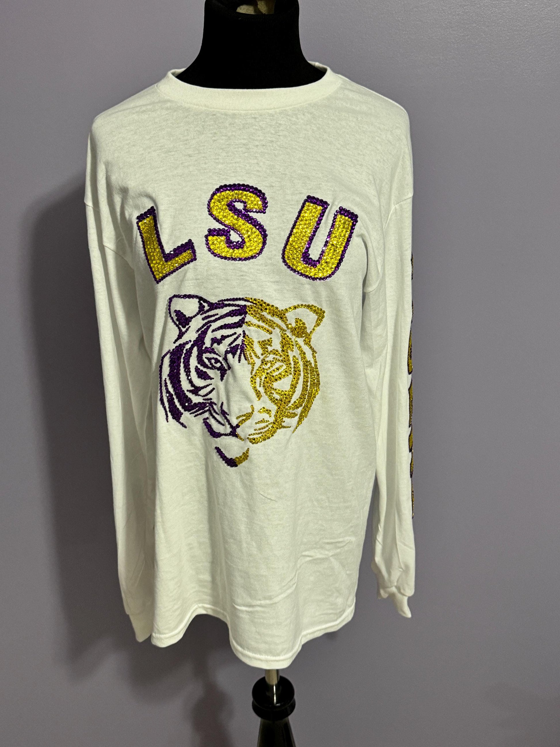 Rhinestoned Long Sleeve T-shirt Both arms rhinestoned