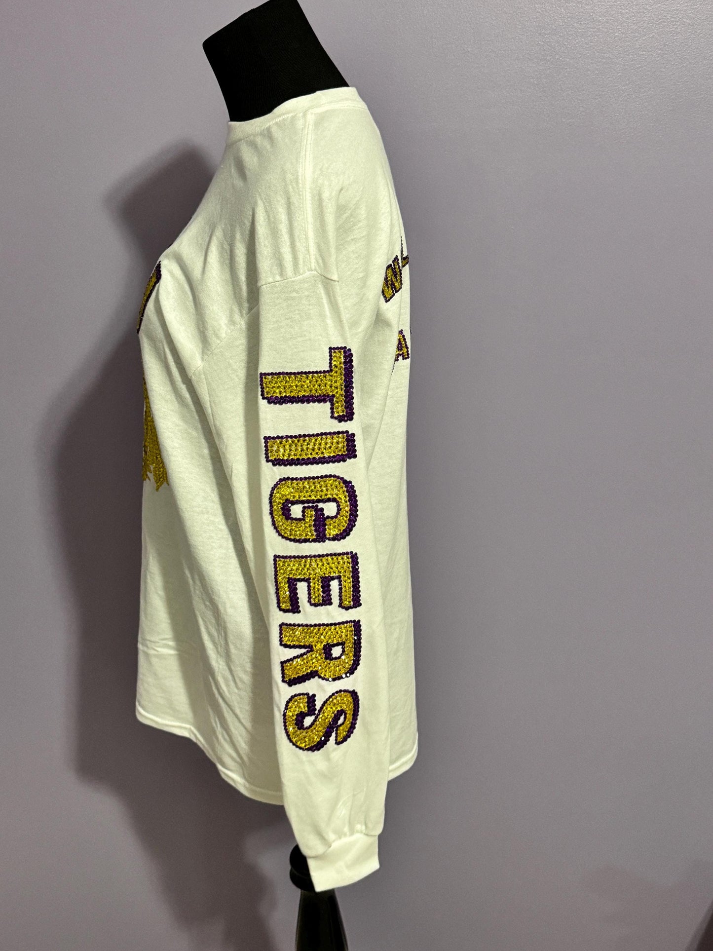 Rhinestoned Long Sleeve T-shirt Both arms rhinestoned