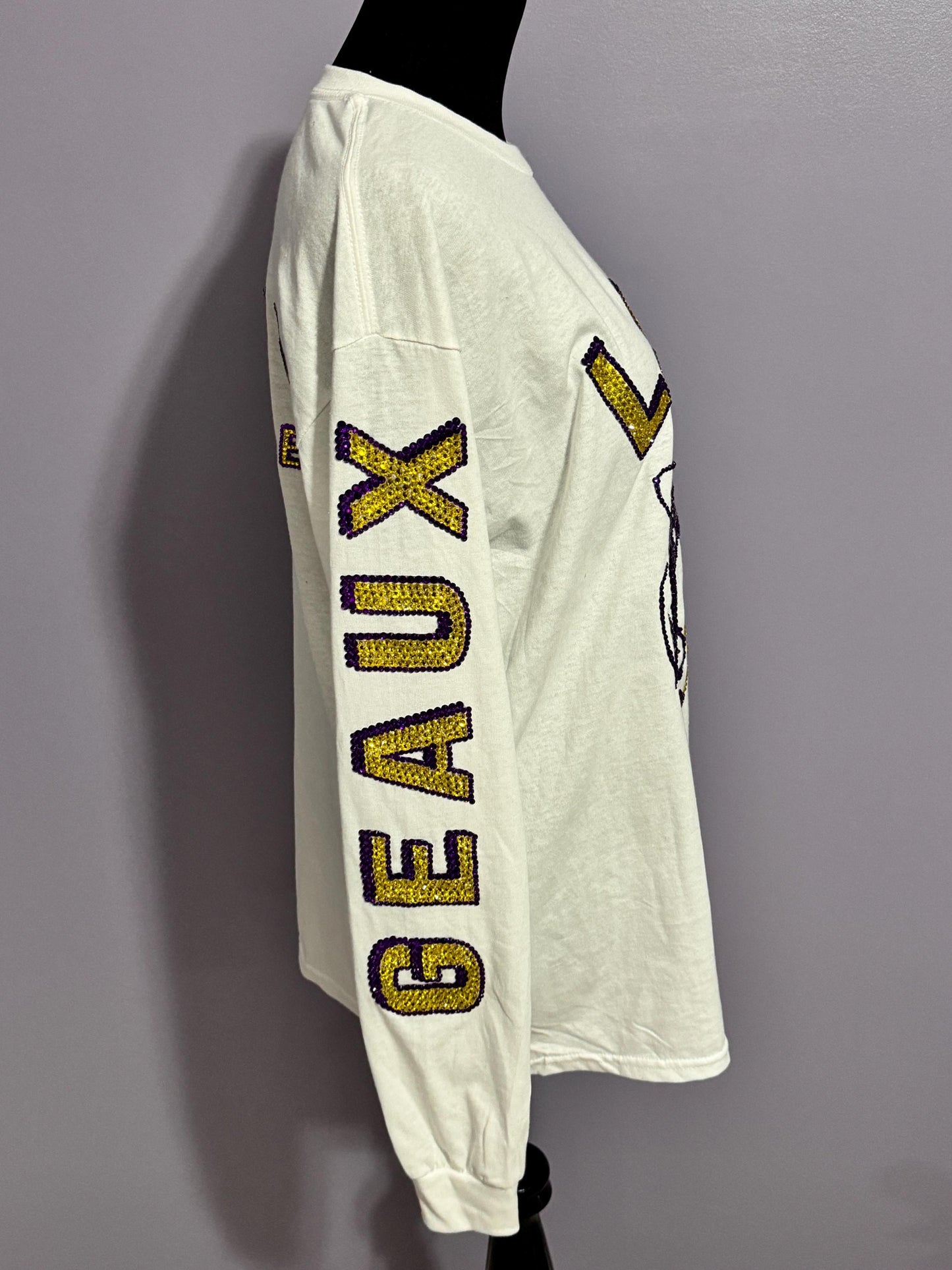 Rhinestoned Long Sleeve T-shirt Both arms rhinestoned