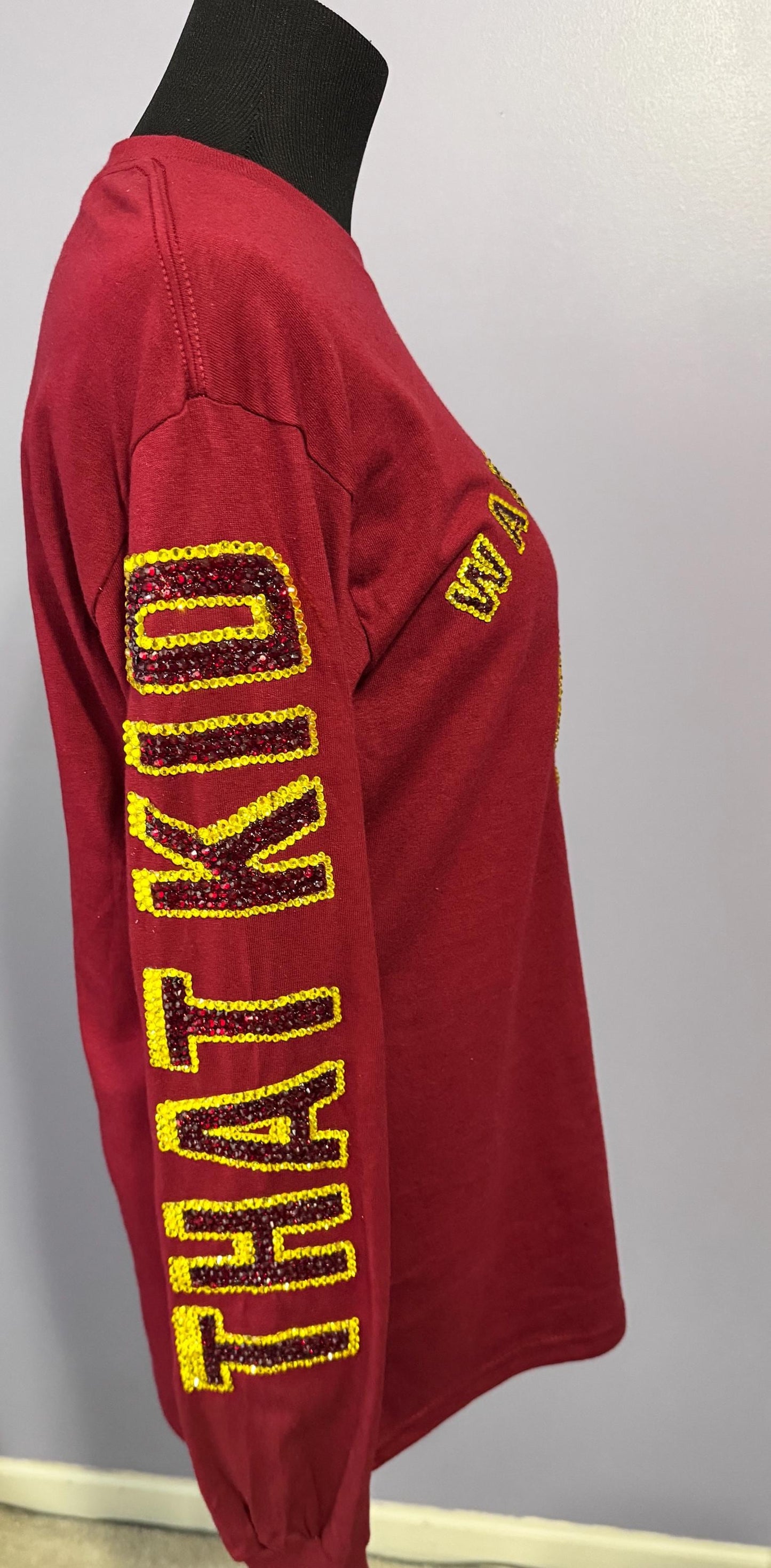 Rhinestoned Long Sleeve T-shirt Both arms rhinestoned