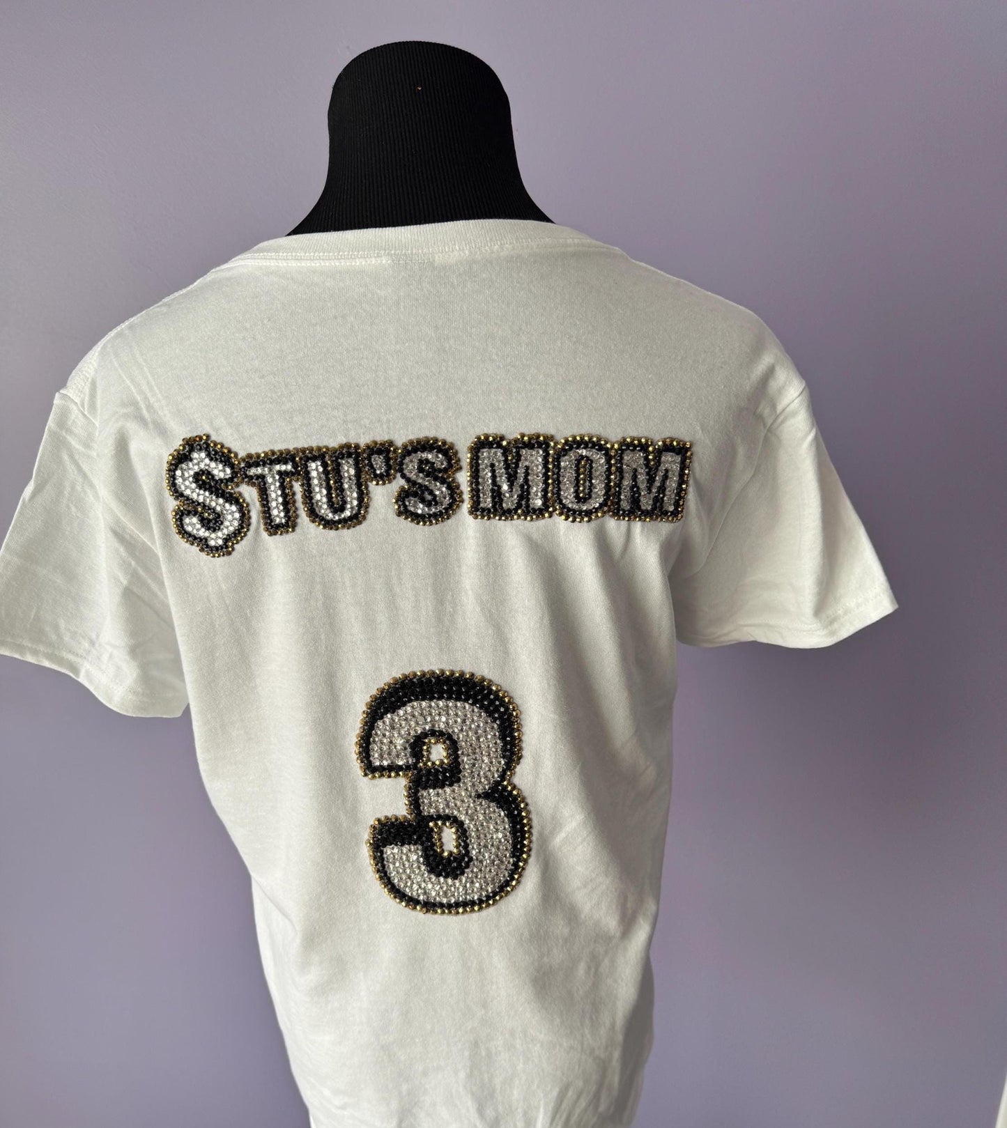 Rhinestoned Short-sleeve V-Neck T-shirt - Customized