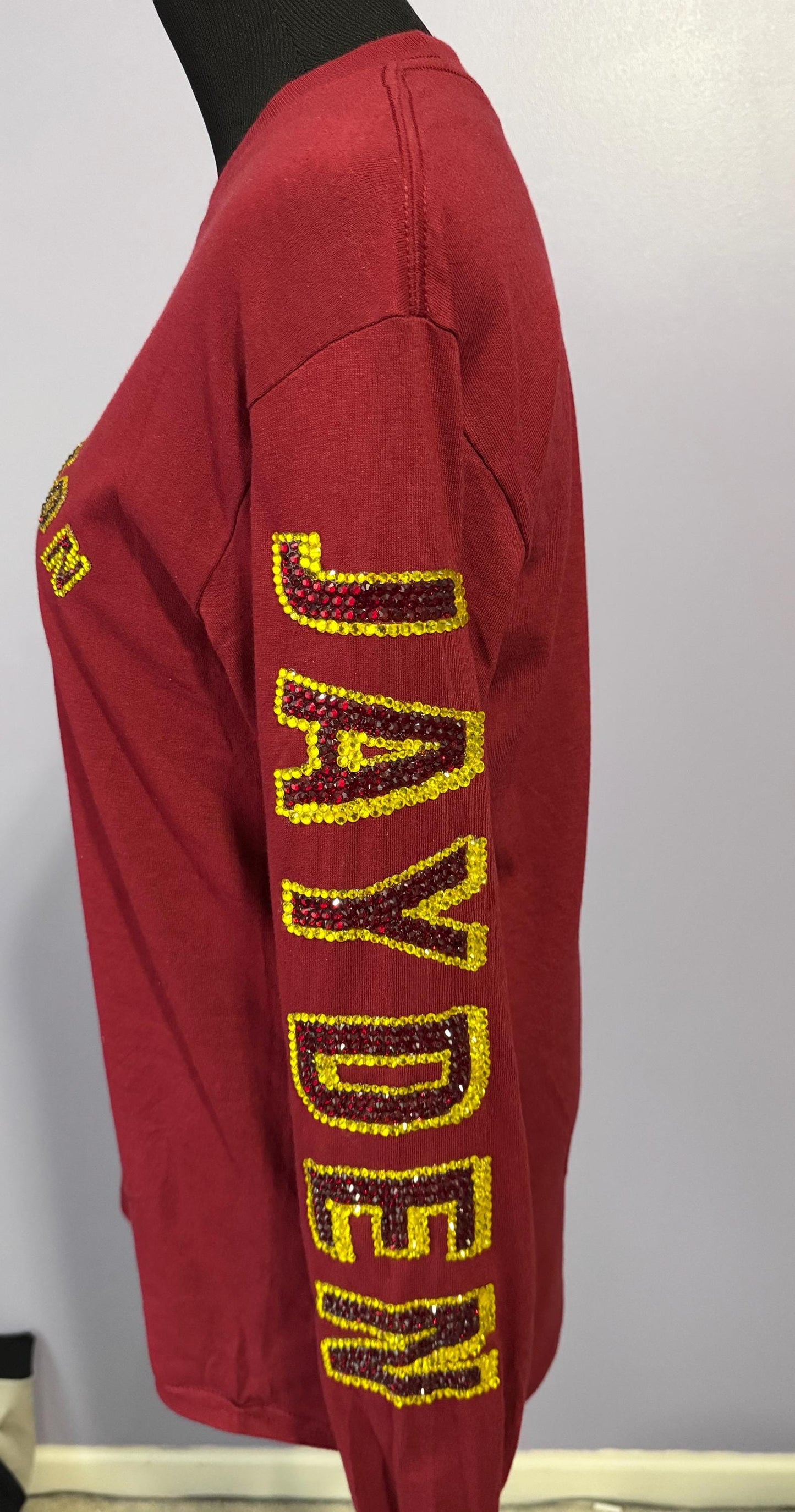 Rhinestoned Long Sleeve T-shirt Both arms rhinestoned