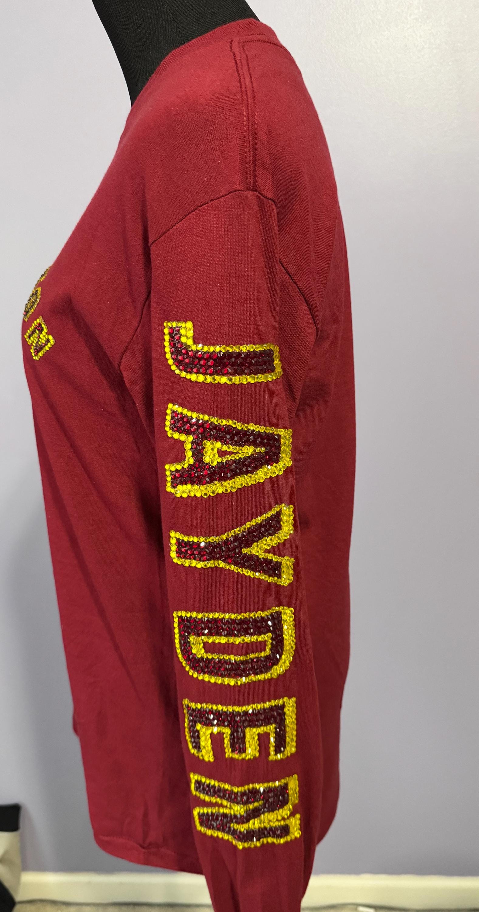 Rhinestoned Long Sleeve T-shirt Both arms rhinestoned