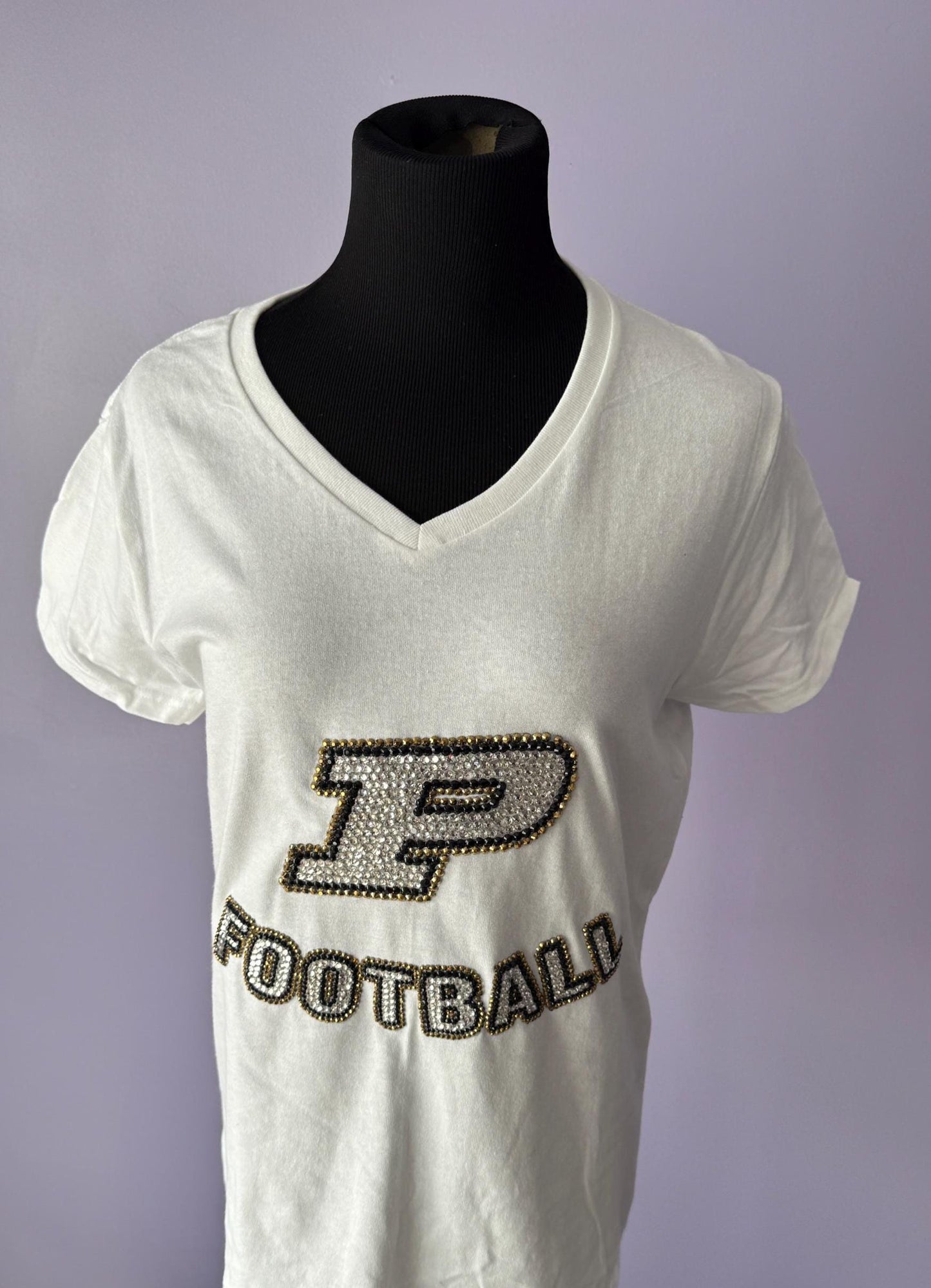 Rhinestoned Short-sleeve V-Neck T-shirt - Customized