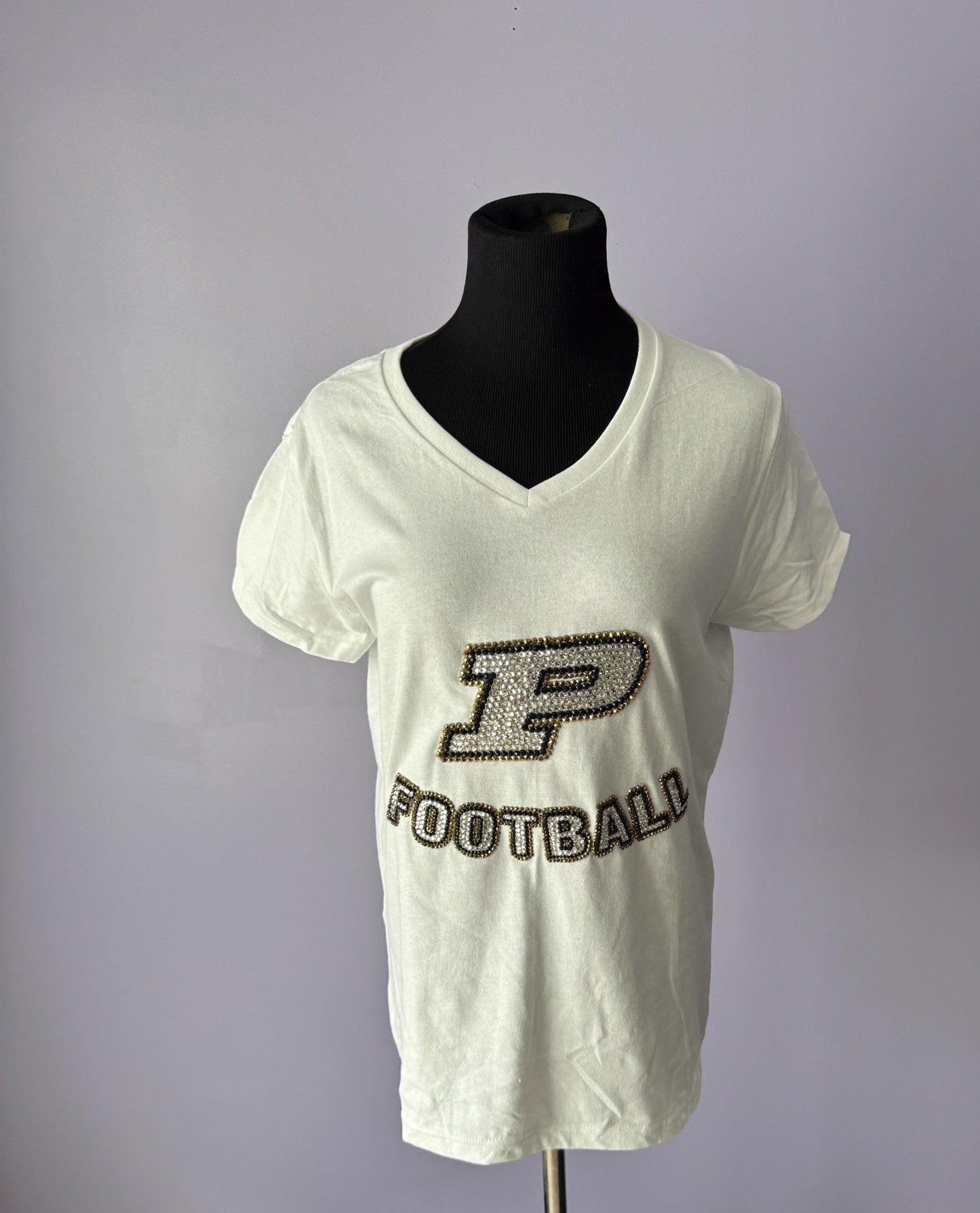 Rhinestoned Short-sleeve V-Neck T-shirt - Customized